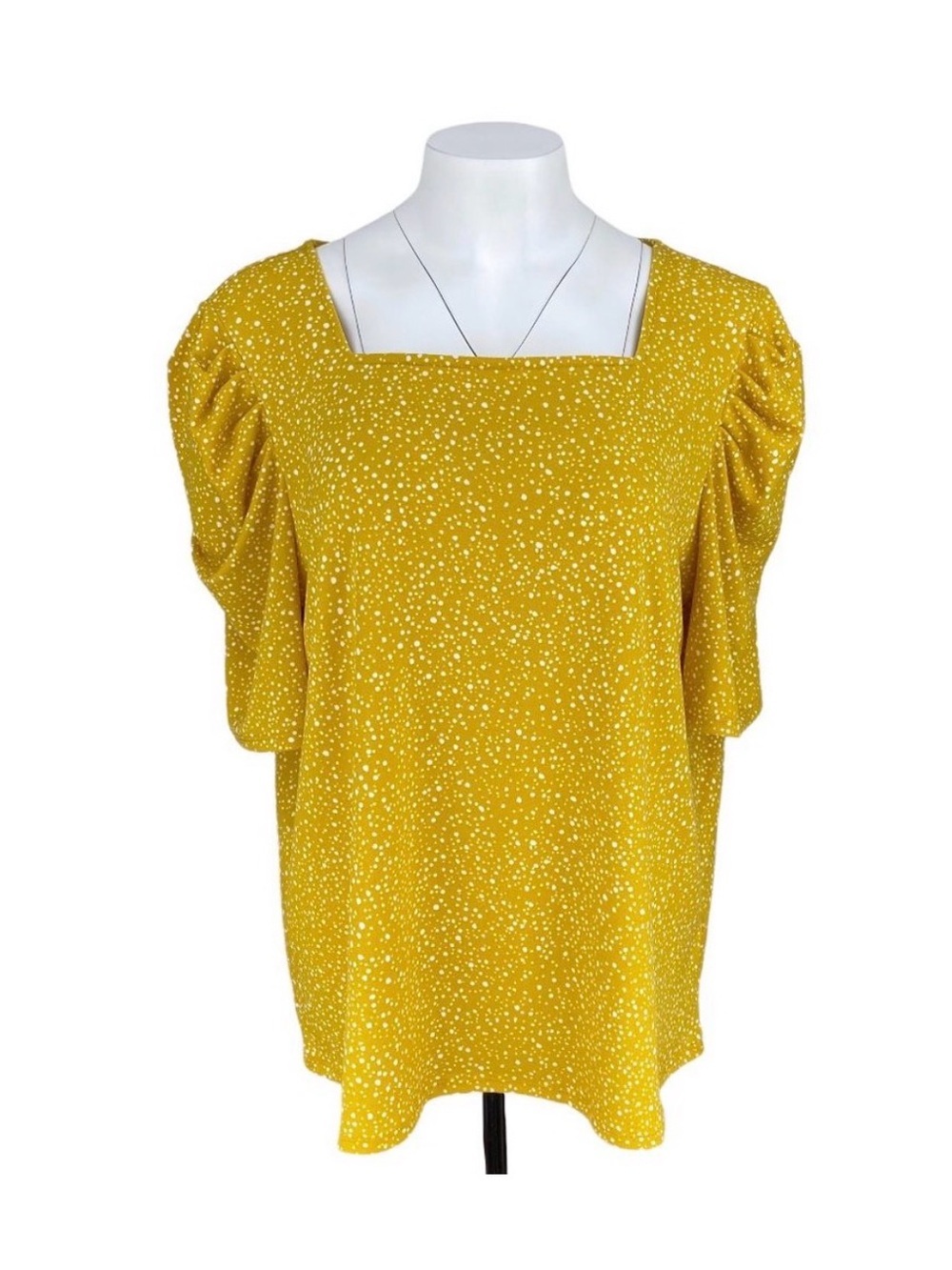 Adrianna Papell Yellow Polka Dot Blouse Sz M